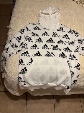 adidas White Hoodie with Black Logo Print